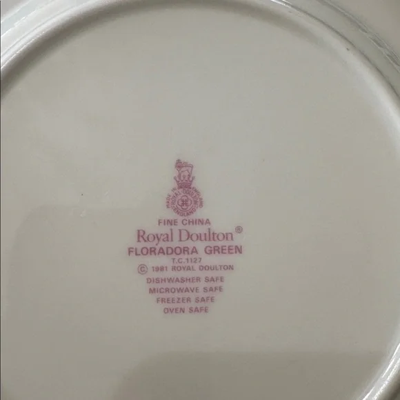 Royal Doulton Florandora Green 1981 Bread and Butter Pate T. C. 1127 Fine China - Picture 7 of 11